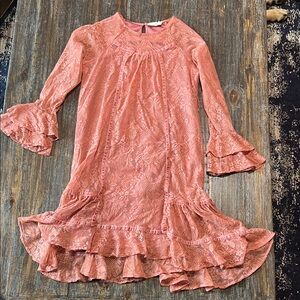 Charming Coral Lace Kids Dress